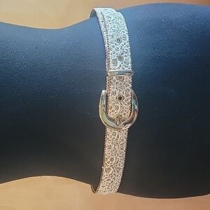 Vintage Elite Cream and Gold Leather Belt ,Size L EUC